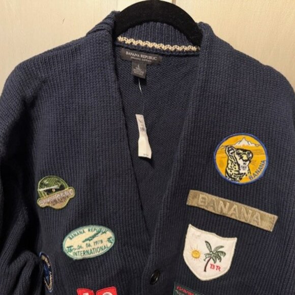 Organic Cotton V-Neck Patch Sweater Cardigan - Picture 7 of 16